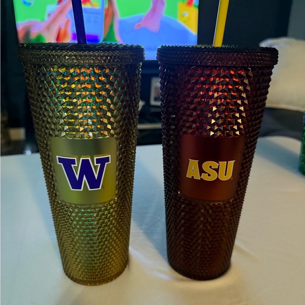 Gold and Red Starbucks Studded Tumblers Collage Set of 2